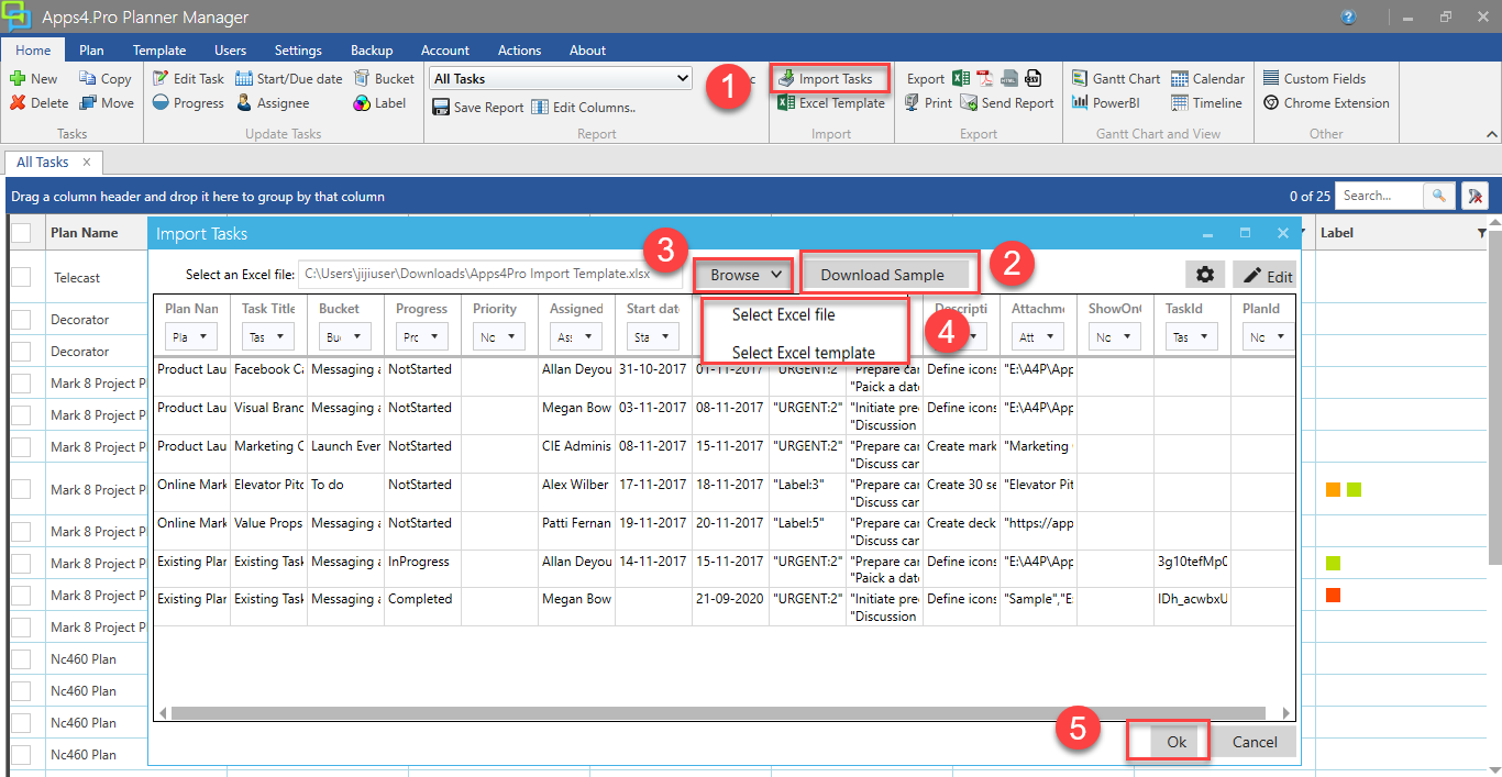 project in a box planner import excel