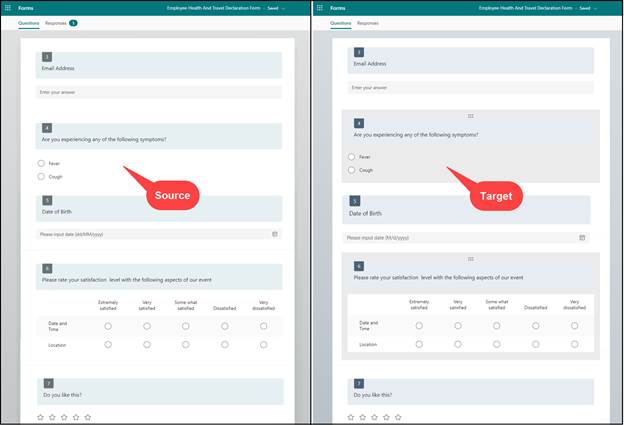After migration, compare Microsoft Forms questions between Source and Target environment