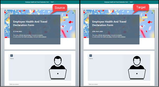 Comparison of Microsoft Forms layout before and after migration.
