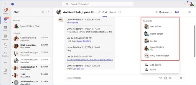 Microsoft 365 Teams group chat conversation in the target environment.