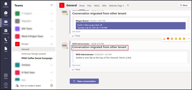 Example of a Conversation Prefix displayed in a migrated Microsoft Team.