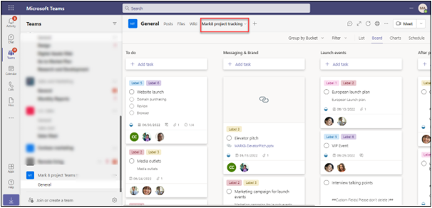 Planner displayed as a tab in Microsoft Teams after migration.