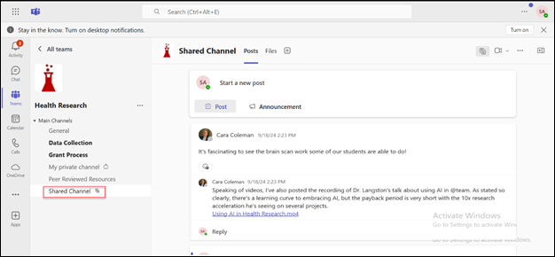 Microsoft EDU Teams shared channel in the source tenant