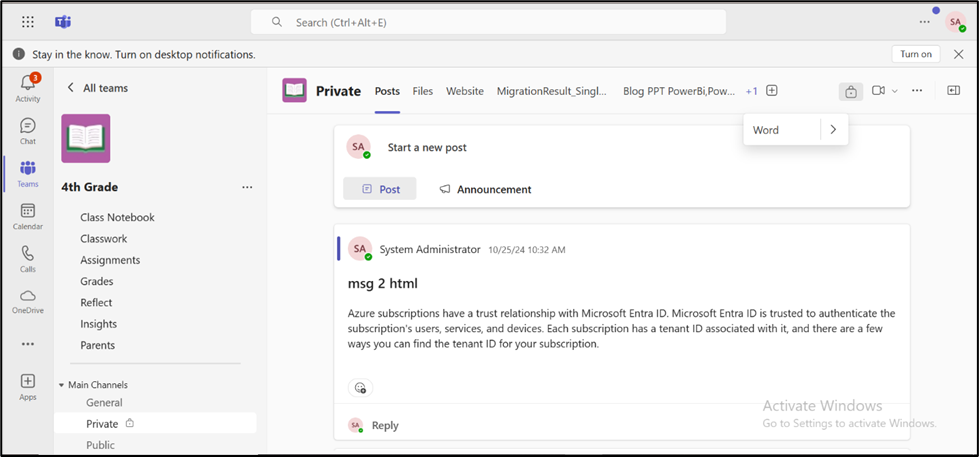 Microsoft EDU Teams & Conversations in the source tenant