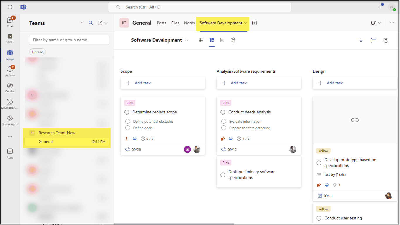 Planner displayed as a tab in Microsoft Teams after migration.
