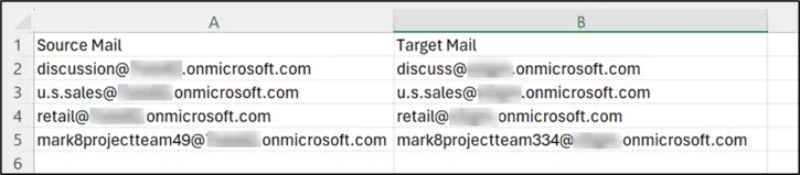 Example CSV file for group mapping in tenant-to-tenant Power Automate Flow migration.