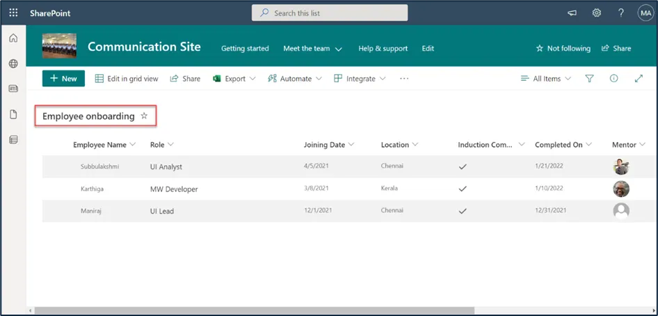 SharePoint list in the source tenant