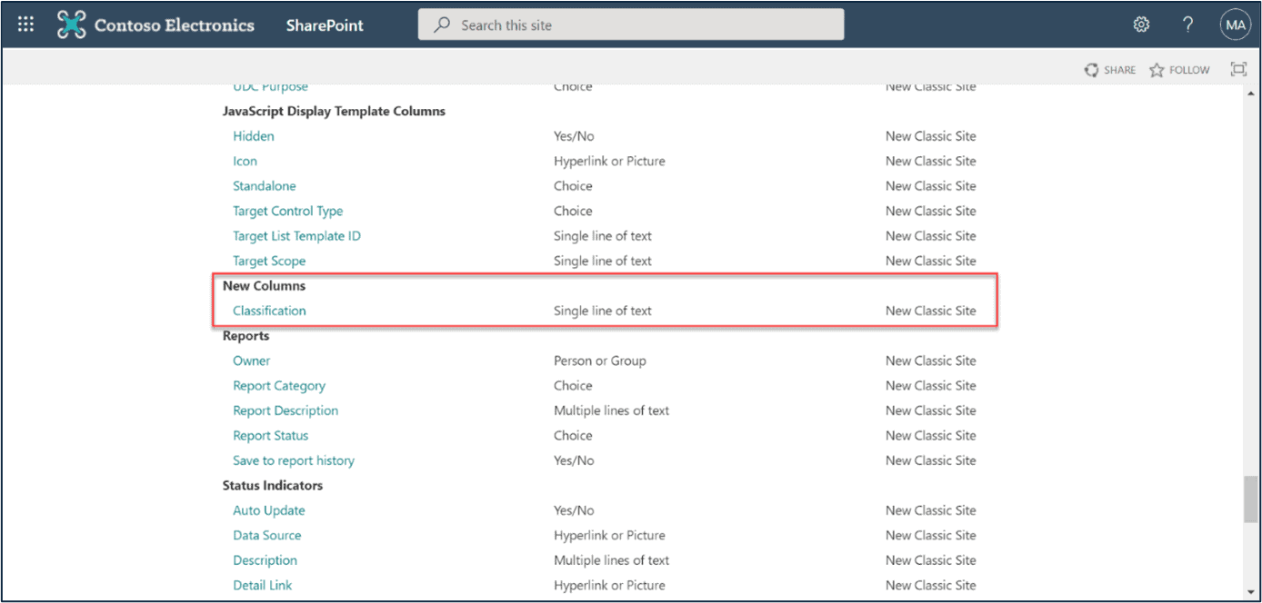 SharePoint new column in the source tenant