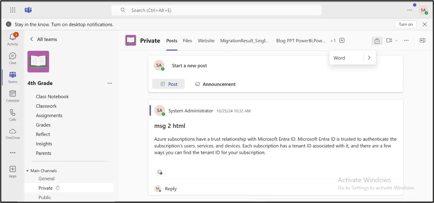 Microsoft EDU Teams & Conversations in the source tenant   