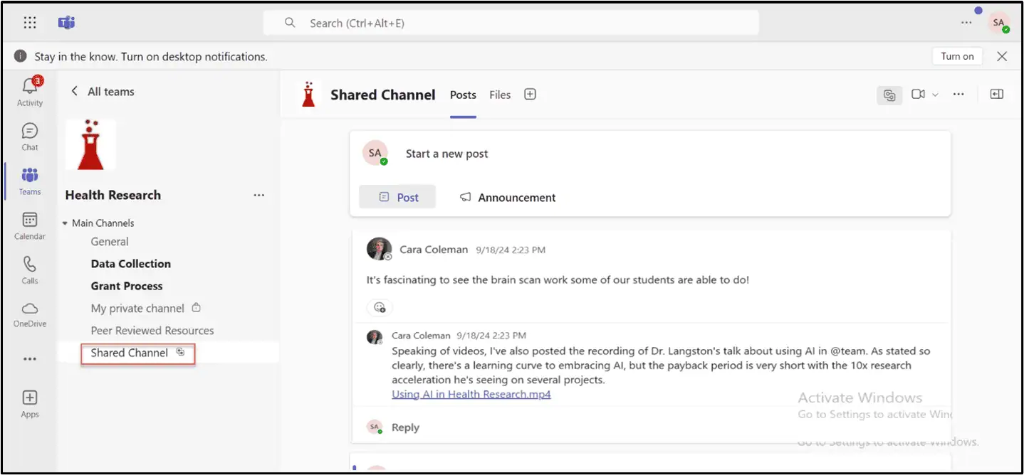 Microsoft EDU Teams shared channel in the source tenant  