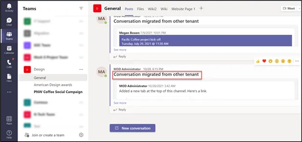 Example of a Conversation Prefix displayed in a migrated Microsoft Team.