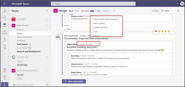 Microsoft Teams tab in the Target Tenant  