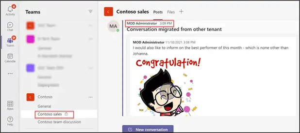 Microsoft Teams private channel in the Target Tenant  