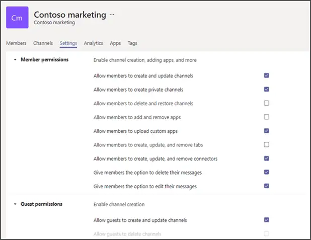 Microsoft Teams settings in the Source Tenant  