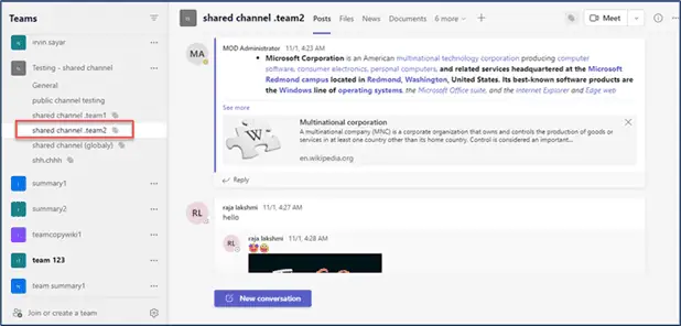 Microsoft Teams shared channel in the Source Tenant  